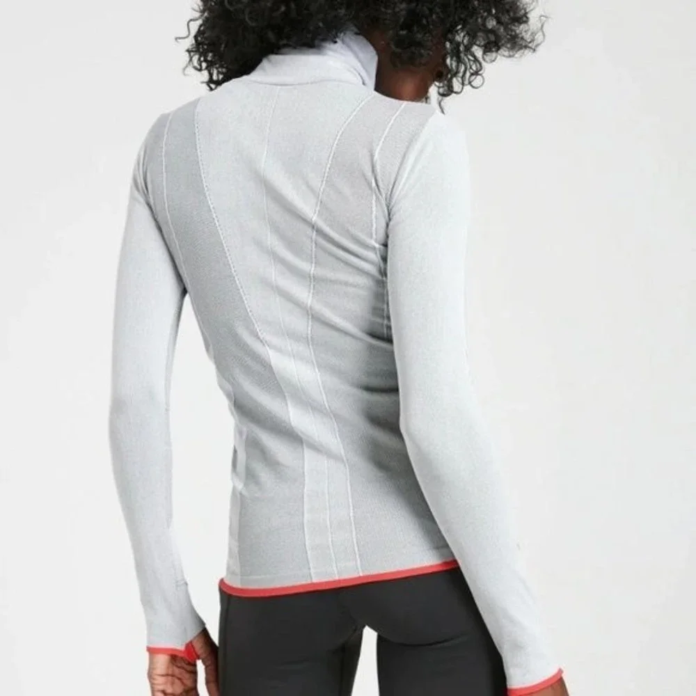 Athleta Light Gray Long Sleeve Tee with Red Trim - Picture 5 of 8